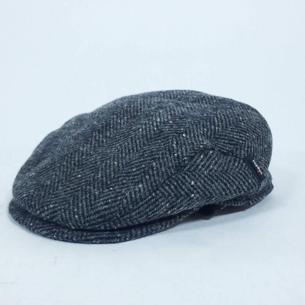 WIGENS Herringbone Design Brown Flat Cap 100% Wool Casual Size XL (61)